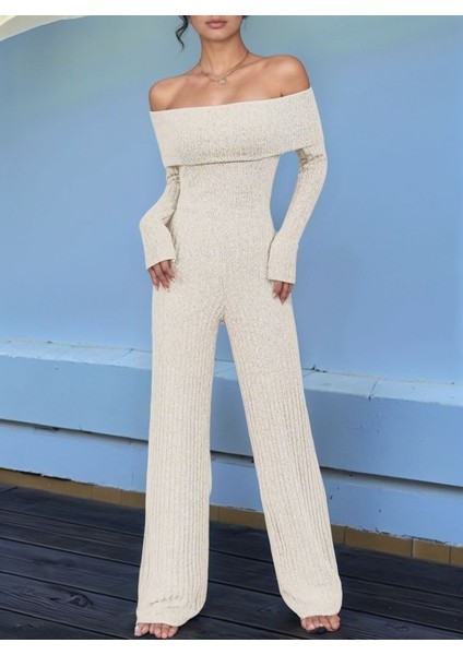 Kadın Uzun Kollu Madonna Yaka Şardonlu Kaşkorse Tulum