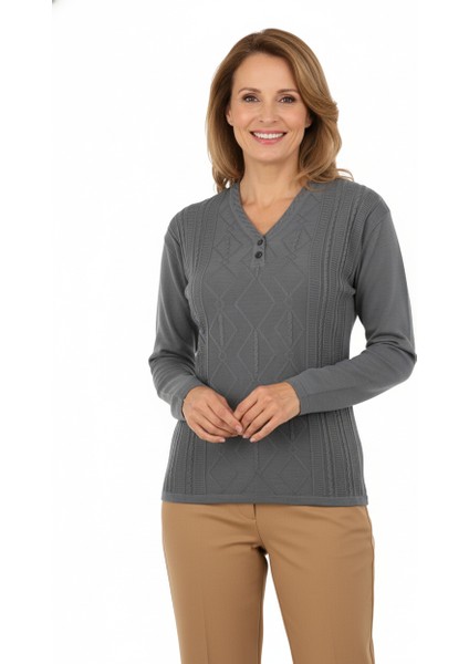 Kadın Yünlü Örme Triko Anne Kazak Elmas Desenli Iki Düğmeli fiyatları