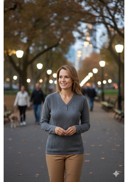 Kadın Yünlü Örme Triko Anne Kazak Elmas Desenli Iki Düğmeli modelleri