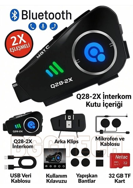 Q28-2X Bluetooth Interkom 2x Eşlemeli 1080P Hd Video + Gürültü Engelleme + Suya Dayanıklılık