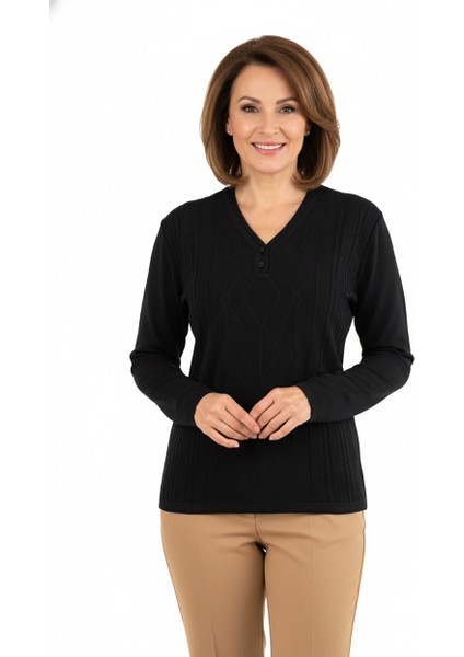 Kadın Yünlü Örme Triko Anne Kazak Elmas Desenli Iki Düğmeli modelleri