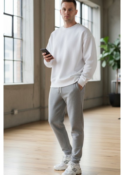 Pamuklu Erkek Jogger Eşofman Altı Gri Relax Fit Ipli Cepli Regular Rahat Kalıp Yumuşak Tuşe 3 Iplik fırsatları