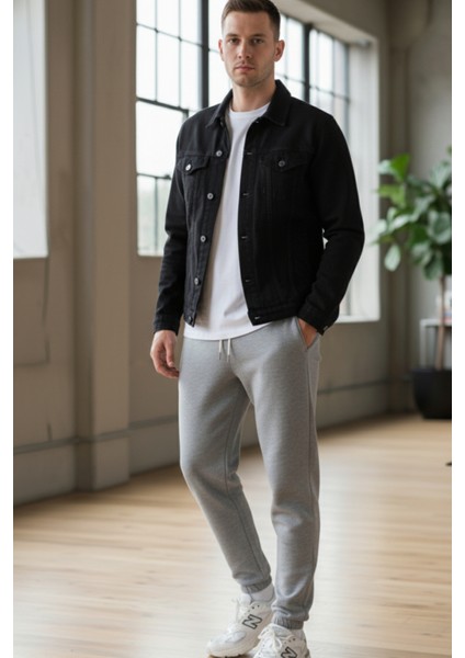 Pamuklu Erkek Jogger Eşofman Altı Gri Relax Fit Ipli Cepli Regular Rahat Kalıp Yumuşak Tuşe 3 Iplik indirimleri