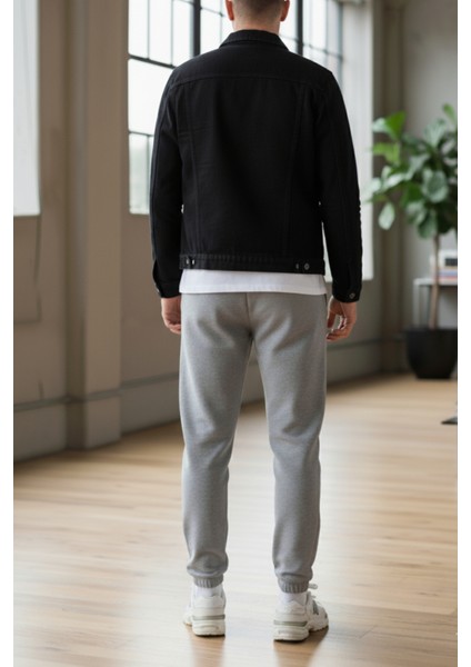 Pamuklu Erkek Jogger Eşofman Altı Gri Relax Fit Ipli Cepli Regular Rahat Kalıp Yumuşak Tuşe 3 Iplik