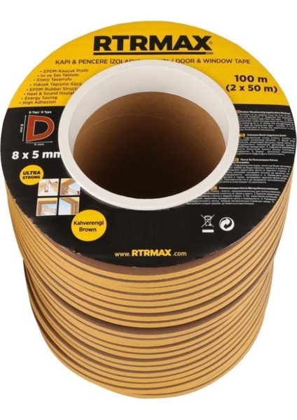 RNP02 Kapı Pencere Bandı Yapışkanlı Fitil Kahve 2X50=100 mt