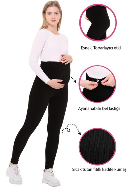 MYRA8050B Kadife Hamile Tayt Beli Ayarlanabilir Rahat Kullanım Siyah
