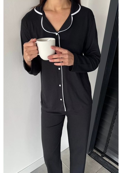 Kadın Ön Düğmeli Uzun Kol Düz Renk Pijama Takımı P-00018727 modelleri