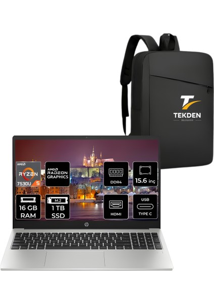 255 G10 Amd Ryzen 5 7530U 16GB 1tb SSD 15.6'' Fhd Fdos Taşınabilir Bilgisayar 8A547EA &tekdençanta