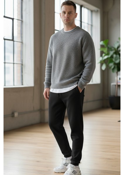 Pamuklu Erkek Siyah Eşofman Altı Jogger Bağcıklı Cepli Relax Fit Rahat Kalıp Yumuşak Tuşe 3 Iplik indirimleri