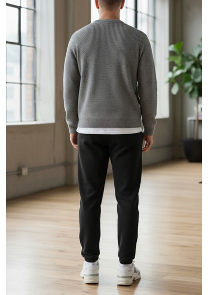 Pamuklu Erkek Siyah Eşofman Altı Jogger Bağcıklı Cepli Relax Fit Rahat Kalıp Yumuşak Tuşe 3 Iplik