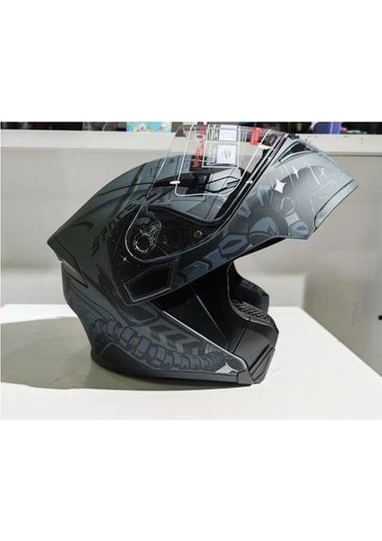Jk-20 JK902 Çene Pedli Güneş Vizörlü Çeneden Açılır Kask [h-2 Grey ] Xl Beden