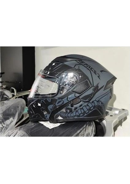 Jk-20 JK902 Çene Pedli Güneş Vizörlü Çeneden Açılır Kask [h-2 Grey ] Xl Beden