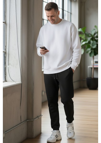 Pamuklu Erkek Siyah Eşofman Altı Jogger Bağcıklı Cepli Relax Fit Rahat Kalıp Yumuşak Tuşe 3 Iplik fırsatları