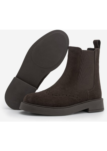 Kadın Hakiki Deri Elastik Yan Bantlı Günlük Bot Yestin Kahve Süet