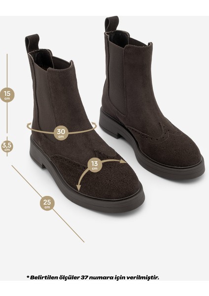 Kadın Hakiki Deri Elastik Yan Bantlı Günlük Bot Yestin Kahve Süet