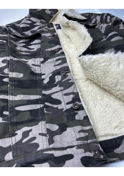 R.lion Slim Fit Kürklü Kot Mont Premium Denim--koyu Kamuflaj--