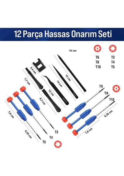 WP200531 12 Parça Cr-V Elektronikçi Hassas Profesyonel Onarım Seti fiyatları