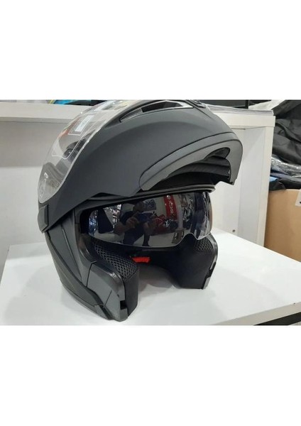 Jk-20 JK902 Çene Pedli Güneş Vizörlü Çeneden Açılır Kask [mat Black] M Beden