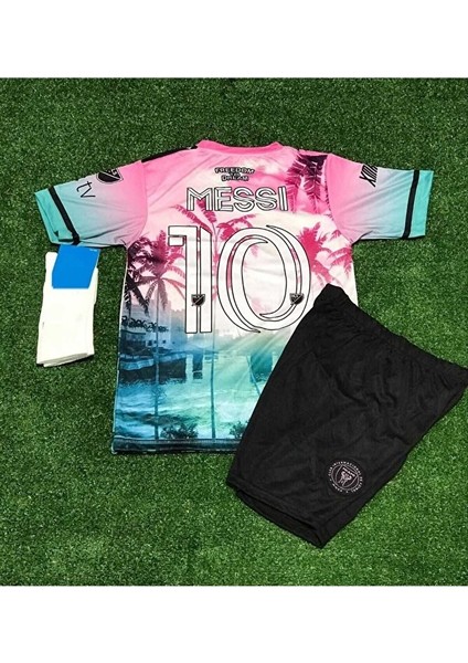 Miami 2023/24 Yeni Sezon Lionel Messi Çocuk Forması Şort Çorap 3'lü Set (Pink)
