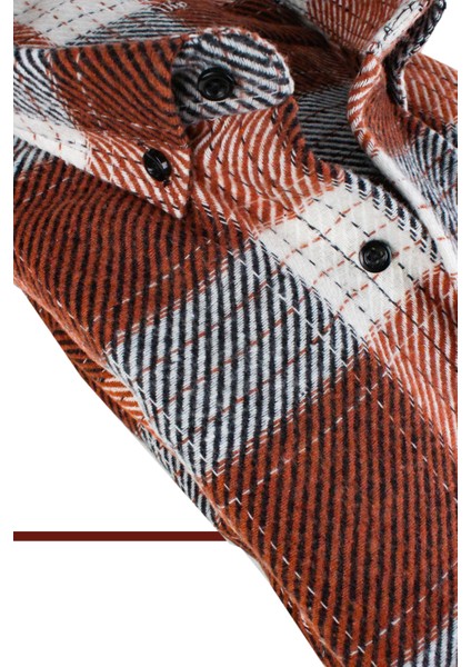 Erkek Kiremit Rengi Oduncu Gömlek – Kışlık Kalın Kareli Cepli Geniş Kesim Trend Gömlek Model fiyatları