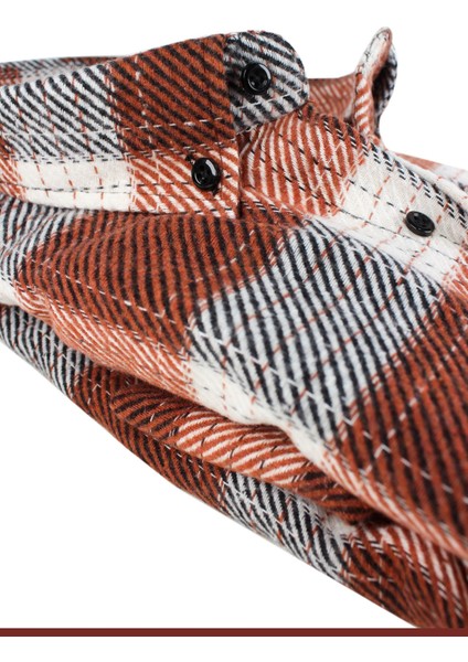 Erkek Kiremit Rengi Oduncu Gömlek – Kışlık Kalın Kareli Cepli Geniş Kesim Trend Gömlek Model modelleri