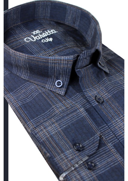 Büyük Beden Erkek Lacivert Yünlü Kışlık Gömlek – Cepli Geniş Kesim Flanel Model