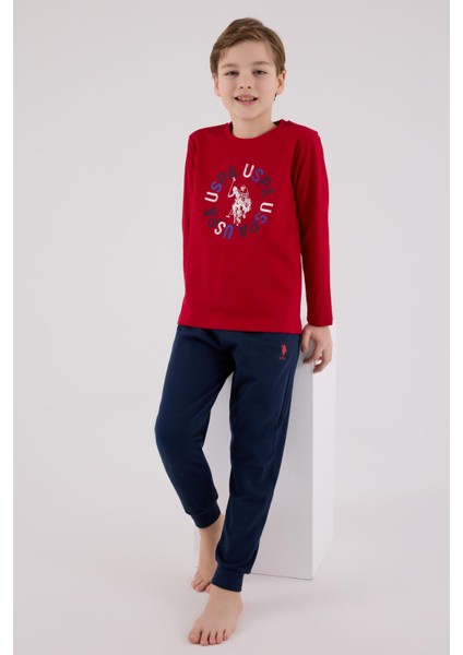 Garson Erkek Uspa Logo Süprem 4 Mevsim Kumaş Uzun Kollu Lastikli Pijama Takım