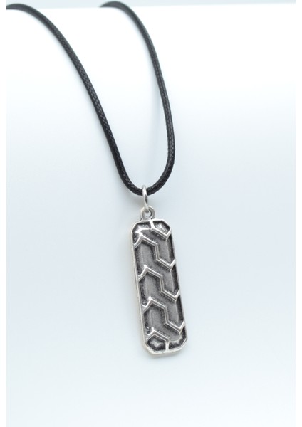 Çubuk Bar Gümüş Kaplama Deri Ip Kolye