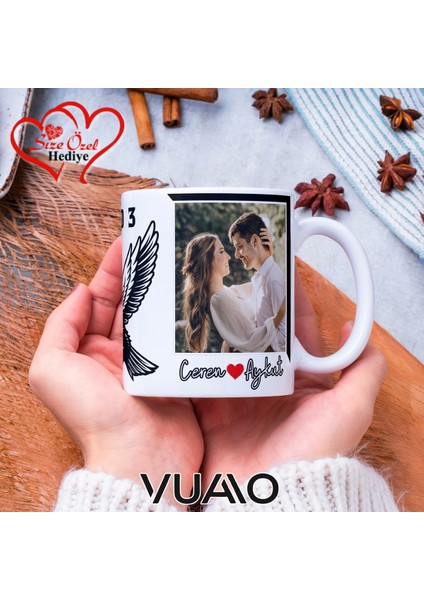 Siyah Beyaz 1903 Kartal Desenli Kişiye Özel Isim ve Fotoğraf Baskılı Hediyelik Kupa Bardak