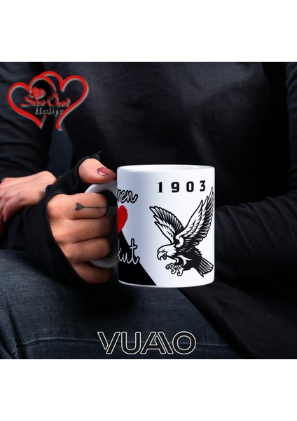 Siyah Beyaz 1903 Kartal Desenli Kişiye Özel Isim ve Fotoğraf Baskılı Hediyelik Kupa Bardak fiyatları