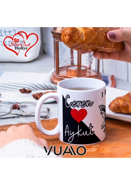 Siyah Beyaz 1903 Kartal Desenli Kişiye Özel Isim ve Fotoğraf Baskılı Hediyelik Kupa Bardak modelleri