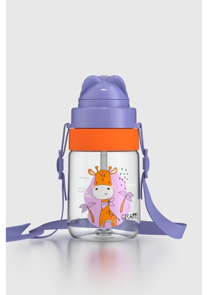 Taffy Desenli 330 ml Askılı Pipetli Tritan Bebek Suluk 222056 Mor