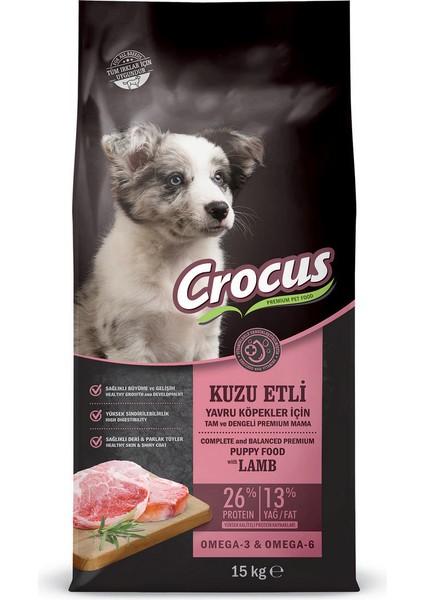 Techmrt Crocus Kuzu Etli Pirinçli Yavru Köpek Maması 15 kg