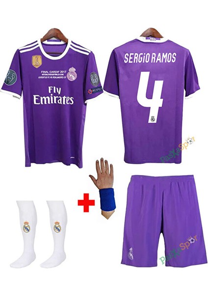 Sergio Ramos 2017 Cardiff Final Maçı R,e,a,l, M,a,d,r,i,d, Çocuk Forması 4'lü Set fiyatları