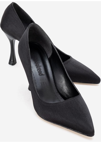 Kadın Stiletto Ayakkabı Siyah Çizgili Saten