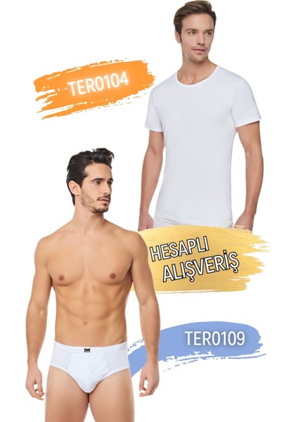 Erkek Ribana Bisiklet Yaka Atlet ve Külot Takım 6'lı Set (12 Parça) TER0104 - TER0109