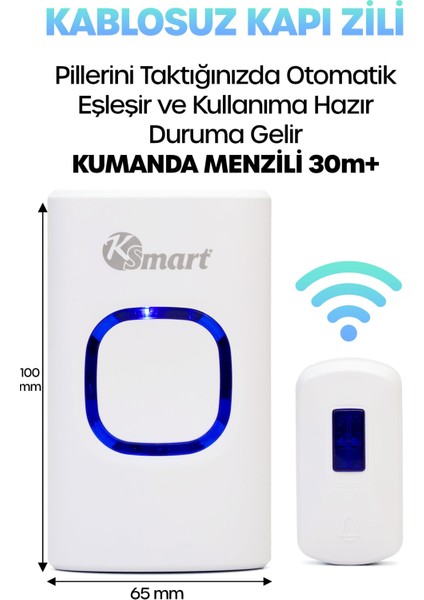 Kablosuz Uzaktan Kumanda Kapı Zili Işıklı Uzun Menzilli Pilli 32 Farklı Melodili Beyaz 9389 fiyatları