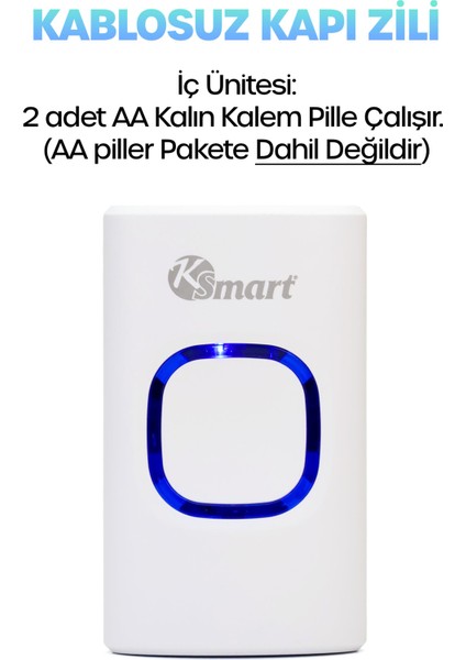 Kablosuz Uzaktan Kumanda Kapı Zili Işıklı Uzun Menzilli Pilli 32 Farklı Melodili Beyaz 9389 modelleri