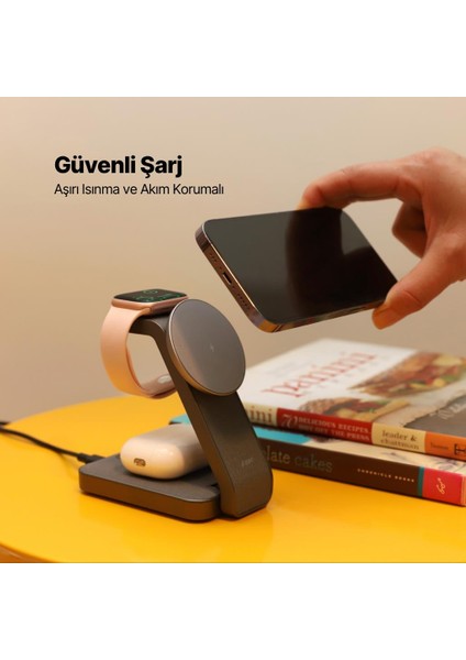 Aircharger Quattro Magsafe Uyumlu 4’ü 1 Arada iPhone + Apple Watch + Airpods LED Aydınlatmalı indirimleri