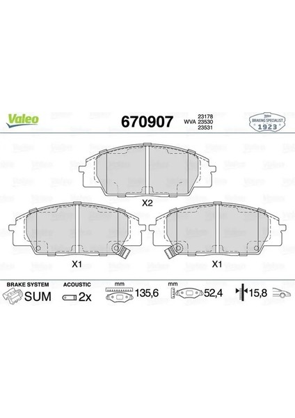 670907 On Fren Balatasi 06450S5TE00 06450S5TE50 06450S5TE51