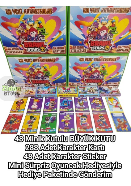 Brawl Stars En Yeni Karakterler 48 Paket 288 Kart + 48 Sticker Mini Oyuncak ve Şeker Hediyeli Oyun Kağıtları