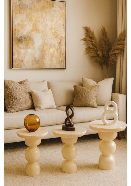 Modern Krem Mantar Sehpa 3’lü Set – Doğal Ahşap Zigon Takımı modelleri