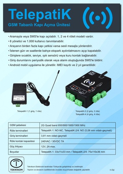 Telepatik-2 Uzaktan Gsm ile Kontrol Cihazı (Otomatik Sulama Pompa Çalıştırma Otomatik Kapı Açma Bariyer Kontrol Sıcaklık Kontrol fırsatları