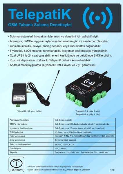 Telepatik-2 Uzaktan Gsm ile Kontrol Cihazı (Otomatik Sulama Pompa Çalıştırma Otomatik Kapı Açma Bariyer Kontrol Sıcaklık Kontrol indirimleri