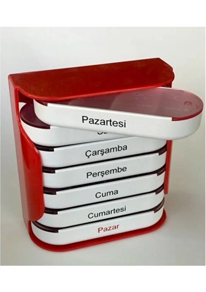 Haftalık Ilaç Hap Saklama ve Zamanlama Kutusu RENK:BEYAZ-KIRMIZI fiyatları