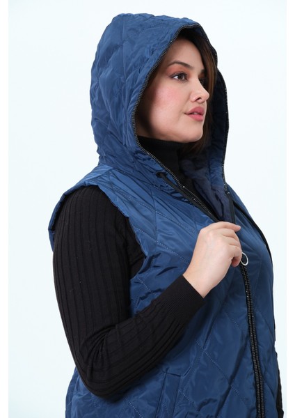 Billur Kadın Büyük Beden Astarlı Kapüşonlu Kapitone Yelek fırsatları