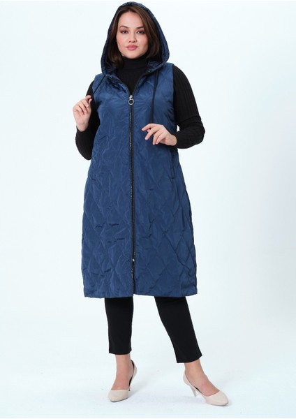 Billur Kadın Büyük Beden Astarlı Kapüşonlu Kapitone Yelek indirimleri