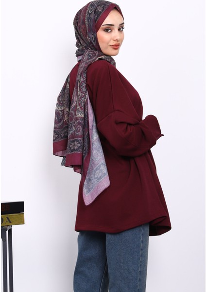 Bordo Düğme Detaylı Oversize Sweatshirt fırsatları