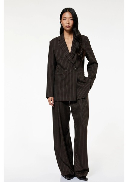 Kadın Koton x Sibil Çetinkaya - Uzun Kollu Cepli Çizgili Kruvaze Blazer Ceket 6WAK50069PW