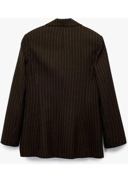 Kadın Koton x Sibil Çetinkaya - Uzun Kollu Cepli Çizgili Kruvaze Blazer Ceket 6WAK50069PW indirimleri